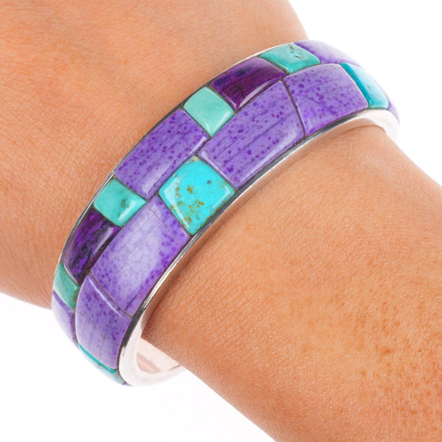 6.3" DJ Southwestern sterling silver, sugilite charoite, turquoise cuff bracelet