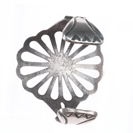 7" Vintage Navajo sandcast sterling silver wide band turquoise cuff bracelet