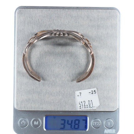 7" 40's-50's Vintage Navajo sandcast sterling silver cuff bracelet