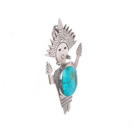 Vintage EC Navajo sterling silver kachina pendant with high grade turquoise