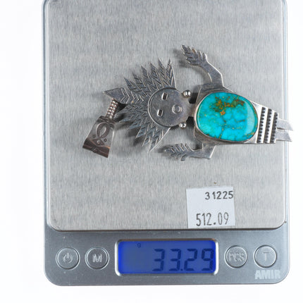 Vintage EC Navajo sterling silver kachina pendant with high grade turquoise
