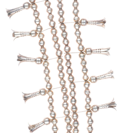 Vintage Navajo shadowbox sterling silver turquoise squash blossom necklace