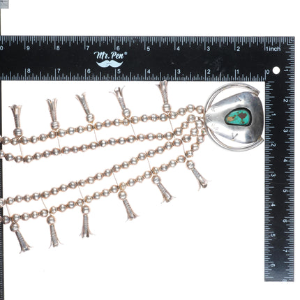 Vintage Navajo shadowbox sterling silver turquoise squash blossom necklace