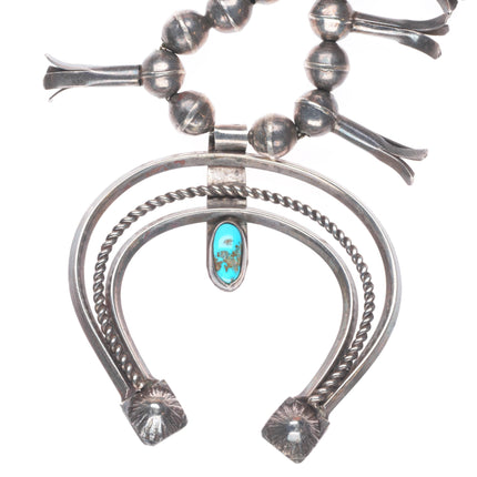 c1940's Vintage Navajo sterling silver squash blossom necklace with turquoise