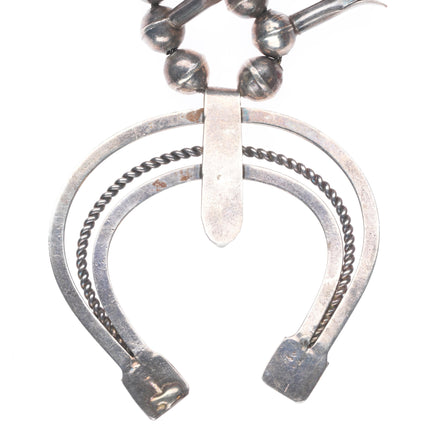 c1940's Vintage Navajo sterling silver squash blossom necklace with turquoise