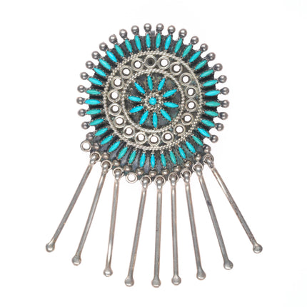 Seowtewa Zuni natural needlepoint turquoise sterling silver cluster pendant/pin