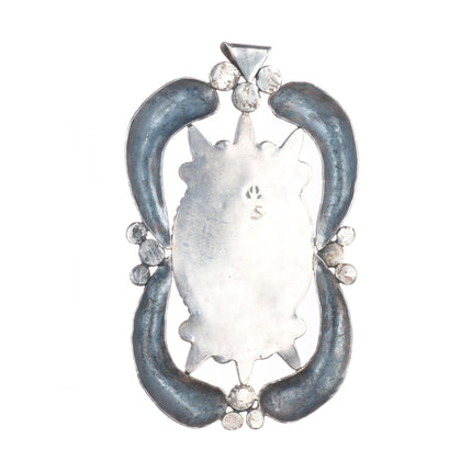 Huge vintage Zuni sterling silver mother of pearl intarsia inlay dancer pendant