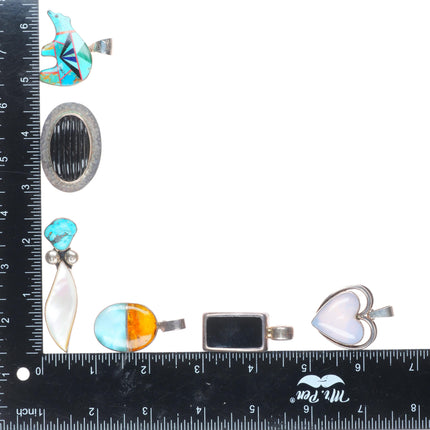 6 Vintage Southwestern sterling silver multi-stone necklace pendants bear/heart