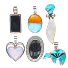 6 Vintage Southwestern sterling silver multi-stone necklace pendants bear/heart