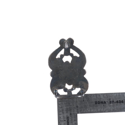 c1950's Zuni sterling silver belt buckle with nice turquoise and coral