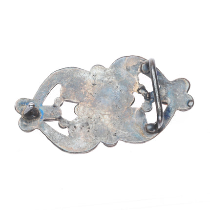 c1950's Zuni sterling silver belt buckle with nice turquoise and coral
