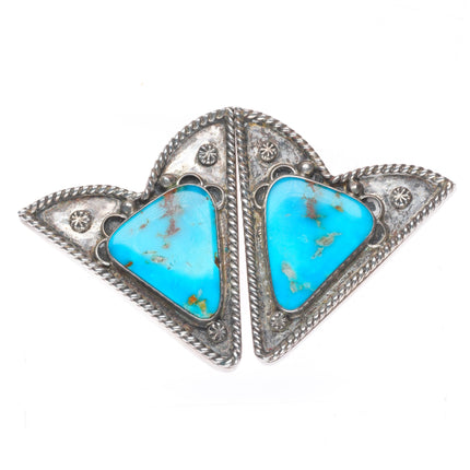Large Vintage Mike Platero Navajo sterling silver gem turquoise collar tips