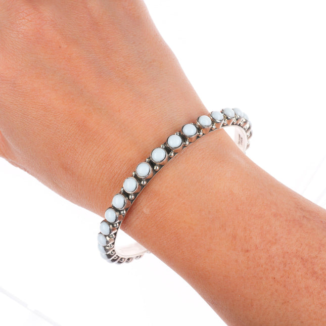 8" Dan Dodson Southwestern sterling silver white agate row bangle bracelet