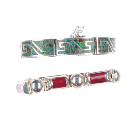 6.5"-7" Vintage Mexican modernist sterling silver/stone link bracelets