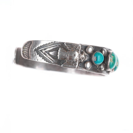 6.25" 1930's Navajo thunderbirds turquoise row cuff bracelet sterling silver