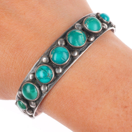 6.25" 1930's Navajo thunderbirds turquoise row cuff bracelet sterling silver