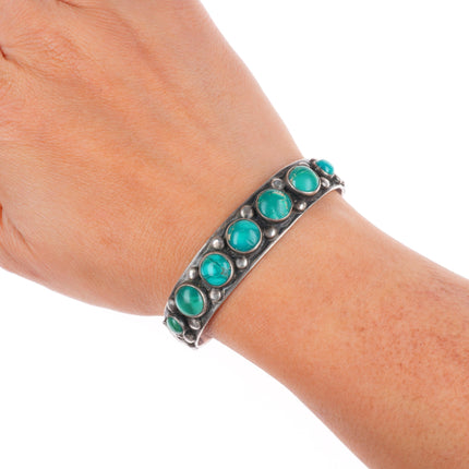 6.25" 1930's Navajo thunderbirds turquoise row cuff bracelet sterling silver