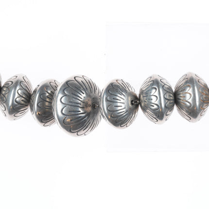 24" Heavy vintage SW Handmade/Hand stamped Navajo pearl beaded necklace