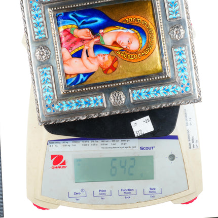 Vintage Valles Sterling silver Enamel Nativity Baby Jesus & Mary scene