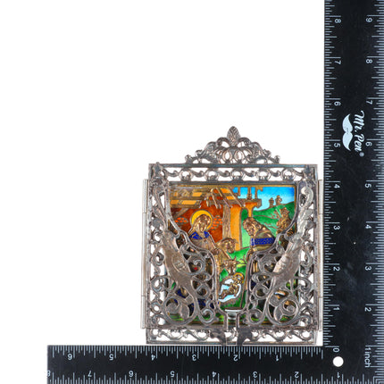 Vintage Valles Sterling silver Enamel Nativity Baby Jesus & Mary scene/frame
