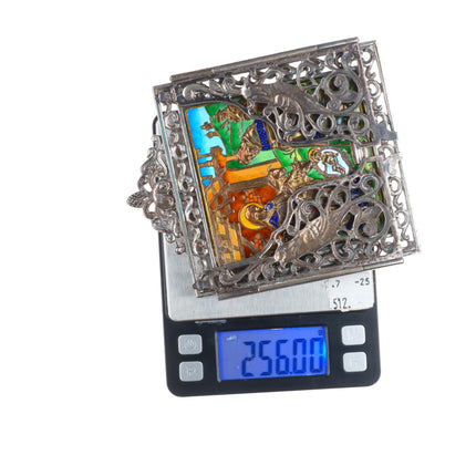 Vintage Valles Sterling silver Enamel Nativity Baby Jesus & Mary scene/frame