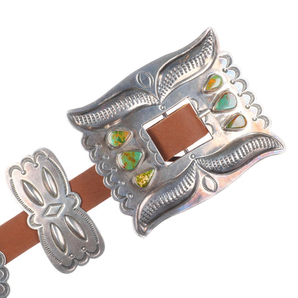 Roger Skeet Jr Navajo King's Manassa turquoise sterling silver concho belt