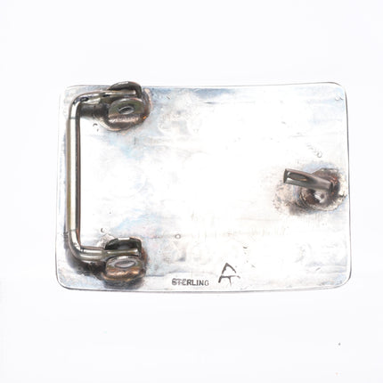 Vintage Atkinsons trading post Navajo chip inlay sterling silver belt buckle