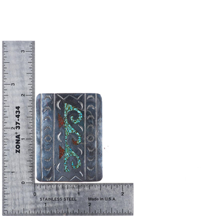 Vintage Atkinsons trading post Navajo chip inlay sterling silver belt buckle