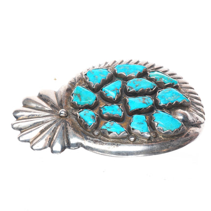 Juan Calavaza Zuni cast sterling silver turquoise nugget cluster belt buckle