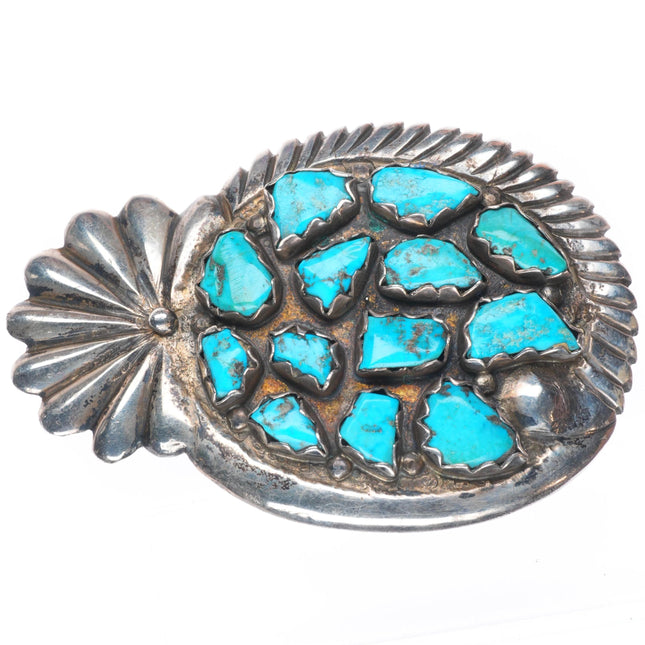 Juan Calavaza Zuni cast sterling silver turquoise nugget cluster belt buckle