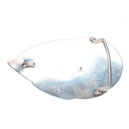 Big Vintage Navajo sterling silver shadowbox belt buckle feather accents