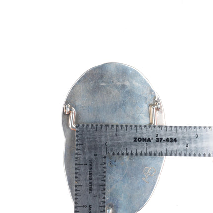 Big Vintage Navajo sterling silver shadowbox belt buckle feather accents