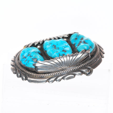 Robert and Bernice Leekya Zuni sterling silver 3 stone turquoise belt buckle
