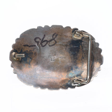 Robert and Bernice Leekya Zuni sterling silver 3 stone turquoise belt buckle