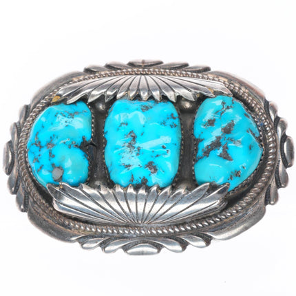 Robert and Bernice Leekya Zuni sterling silver 3 stone turquoise belt buckle