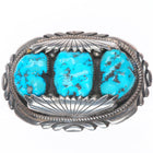 Robert and Bernice Leekya Zuni sterling silver 3 stone turquoise belt buckle