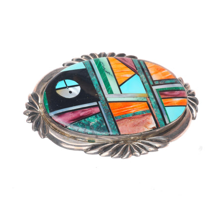 Frank Yellowhorse Navajo sterling silver turquoise multi-stone inlay belt buckle