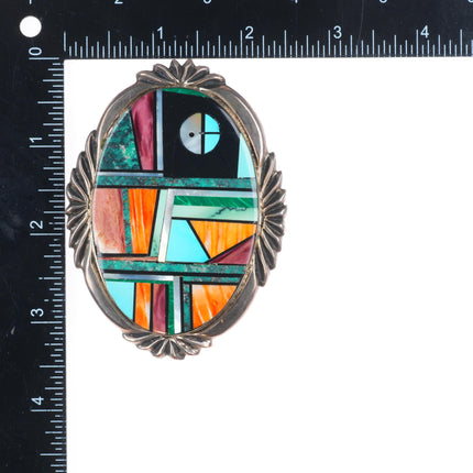 Frank Yellowhorse Navajo sterling silver turquoise multi-stone inlay belt buckle