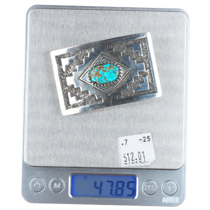 Toney Mitchell Navajo sterling silver high grade turquoise belt buckle