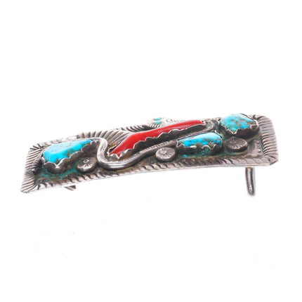 Dan Simplicio Zuni sterling silver snake belt buckle turquoise/branch coral