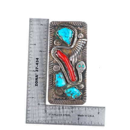 Dan Simplicio Zuni sterling silver snake belt buckle turquoise/branch coral
