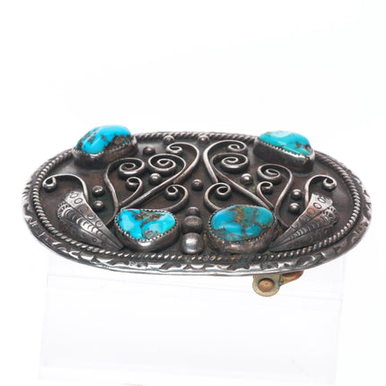 Vintage Navajo sterling silver turquoise belt buckle 4 stone