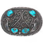 Vintage Navajo sterling silver turquoise belt buckle 4 stone