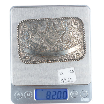 Vintage Crumrine sterling silver Masonic/Masons belt buckle
