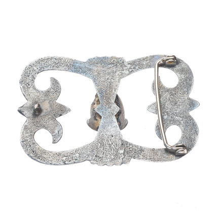 Huge vintage Zuni sterling silver carved turquoise cast belt buckle