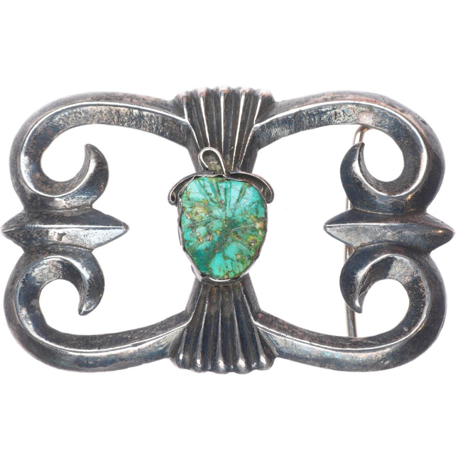 Huge vintage Zuni sterling silver carved turquoise cast belt buckle