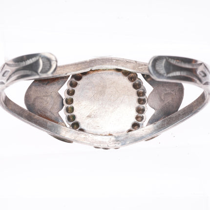 6.5" c1940's Vintage Navajo sterling silver deep stamped cuff bracelet turquoise