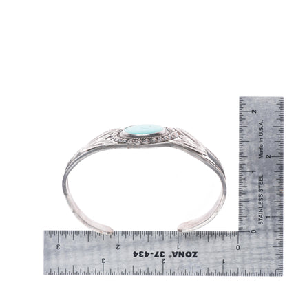 6.5" c1940's Vintage Navajo sterling silver deep stamped cuff bracelet turquoise