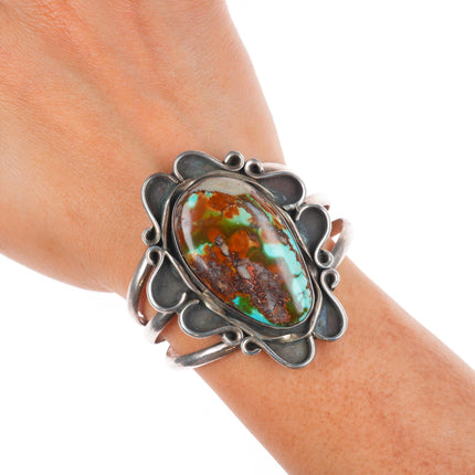 5.8" Vintage Navajo sterling silver cuff bracelet with nice Royston turquoise