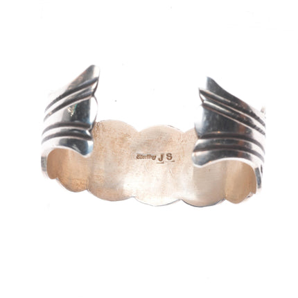 6.3" James Shay Navajo sterling silver snake eye turquoise row cuff bracelet